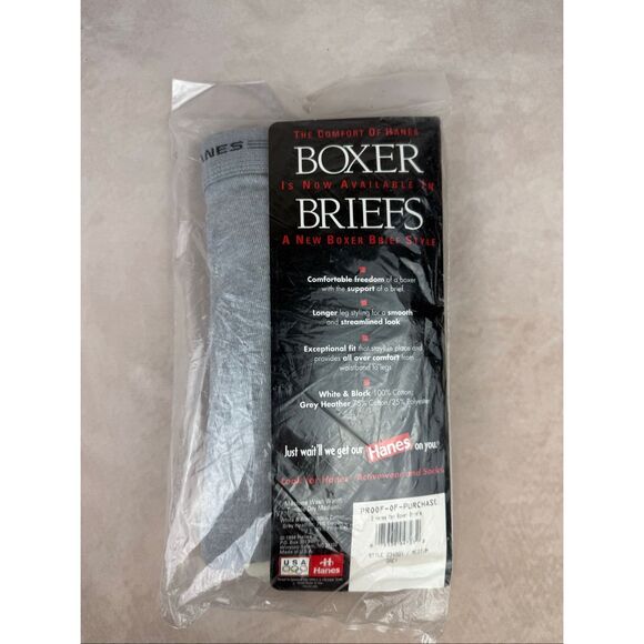 Vintage 1996 HANES Mens Boxer Briefs M 2 Pack Gray Made In USA 32-34 NOS - Picture 4 of 6
